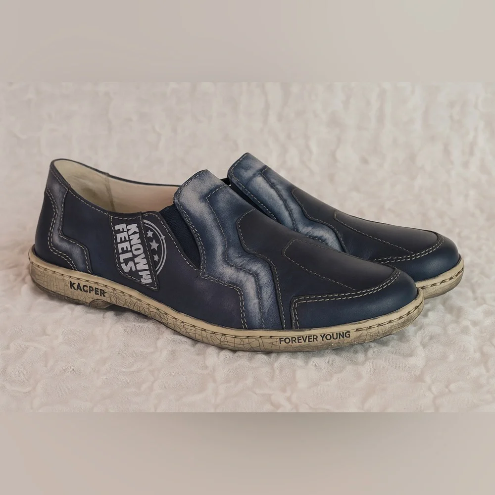 Kacper Blue Leather Distresses Shoes EU40 /US8